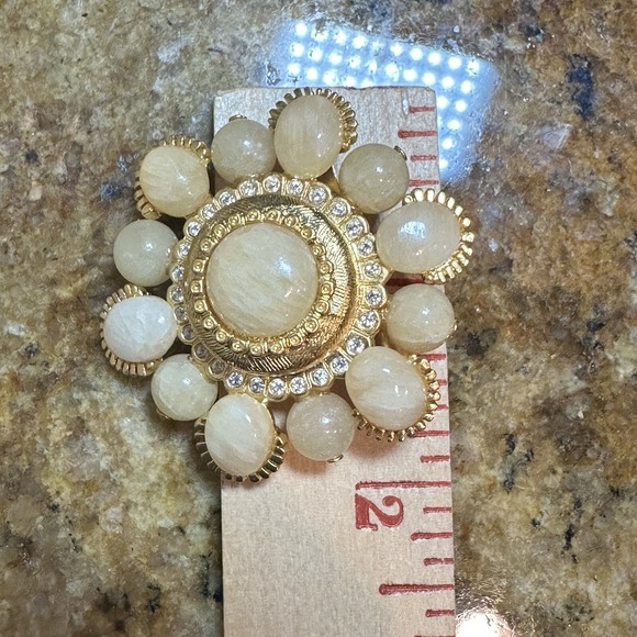 VTG St John Statement Flower Brooch Pin 2 Inch Honey Onyx Rhinestones Gold‎ Tone - Picture 9 of 10